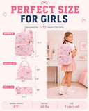 CAMTOP Backpack for School Kids Cute Backpacks for Girls Elementary Lighweight Bookbag with Lunch Box Pencil Case 3 in 1 (Pink Bow Heart)