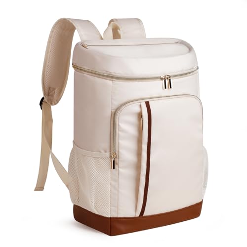 Cooler Backpack Insulated Waterproof 35 Cans, Soft Side Beach Cooler Bag with Two Compartments,Portable Lightweight Back Pack Ice Chest for Travel,Camping(White)