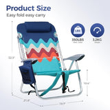 GREEN PARTY Backpack Beach Chairs 2 Pack Aluminum Folding Reclining Beach Chairs with 4 Positions Classic Lay Flat, Cooler Bag, Towel Bar and Armrest for Outdoor Camping Lawn, Support 255LBS