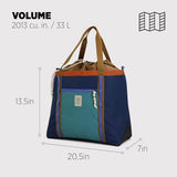 Topo Designs Mountain Utility Tote, Grab and Go Bag with Removable Shoulder Strap, Cinch Top, External Zippered Pocket + Daisy Chain for Clip-Ons, Fair Trade Certified (Midnight/Caribbean)