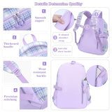 NSEQB Kids School Backpack Set With Lunch Bag for Elementary Girls,Purple