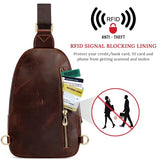 S-ZONE Leather Sling Bags for Women Men, Fanny Packs, Small Crossbody Purse Chest Bag with RFID Blocking