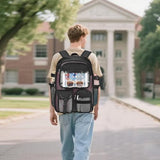 Jeluno Heavy Duty Mesh Backpack for School, Lightweight Black Book Backpack for Beach,Travel(Black)