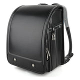 Alzoear Ransel Randoseru Backpack Semi-automatic satchel Japanese school bag for girls and boys PU leather Black