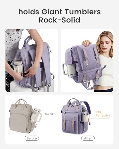 LOVEVOOK Laptop Backpack for Women, 15.6 inch Teacher Nurse Work Bag with Giant Tumbler Holder (Fits Handles), Waterproof Travel Backpack Purse, Anti-Theft College Computer Bag with Pouch, Purple