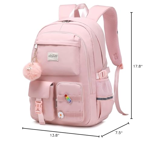 abshoo Big Student Laptop Backpack For College Women Middle High School Teen Girls Bookbag Travel Daypack (Pink)