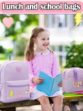 Bulyoou School Backpack Set for Girls Back to School Gift for Kids Preppy Bookbag Lunch Bag Cute Backpack with Chenille Patch(Purple)