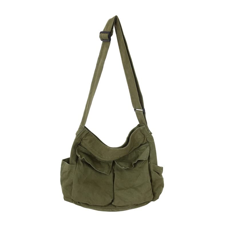 Canvas Messenger Bag Large Crossbody Bag with Multiple Pockets Canvas Shoulder Tote Bag for Women and Men