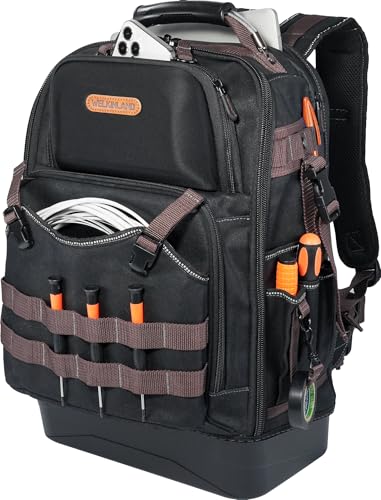 WELKINLAND 76Pockets Tool Backpack, Hard-Bottom Electrician Backpack, Large Heavy-Duty HVAC/Mechanic Backpacks, Waxed-Canvas | Backpacks4Less
