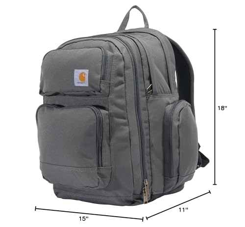 Carhartt 35L Triple-Compartment Backpack, Durable Pack with Laptop Sleeve and Duravax Abrasion Resistant Base, Gravel