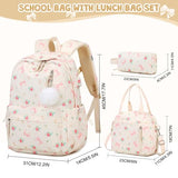 ACESAK Backpack for Girls - Corduroy Girls Backpack with Lunch Bag & Pencil Pouch for Teen Kids Laptop Backpack for Women, Middle High School Bookbag Travel Daypack (Bow Tie Flower)
