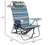 Yestomo Backpack Beach Chair for Adults, Folding Beach Chair with 4 Positions, Heavy Duty Chair with Large Cooler Pouch Support to 350LBS (Stripes_Blue&Cyan&Yellow)