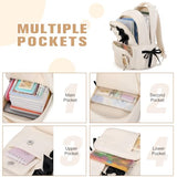 Bevalsa Backpack for Girls, Bow School Backpack for Kids with Lunch Bag & Pen Case, Cute Bookbag for Teens Girls Children for Elementary Middle High College Student, Back To School Gift (Beige)