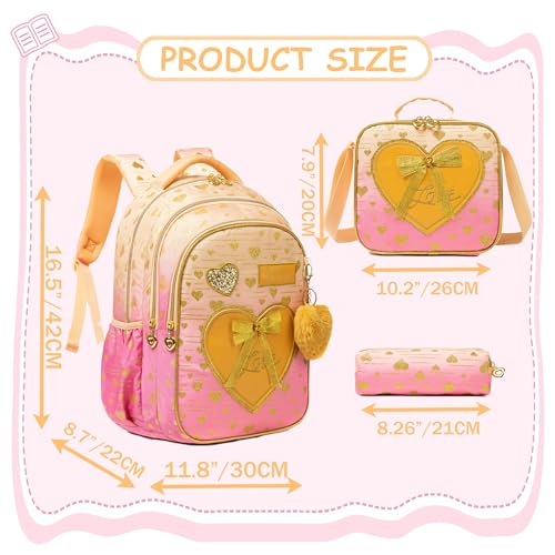 Meetbelify Kids Backpacks for Girls Backpacks for School Kids Canvas Travel Laptop Backpack with Lunch Box for Elementary Students Girls Back to School Bookbag Ages 8-10