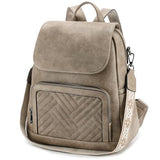 VASCHY Backpack Purse for Women, Chevron Quilted Vegen Leather Flap Backpack Convertible Handbag for Ladies with Guitar Strap Khaki