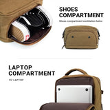 KAUKKO Canvas Travel Rucksack, Large Capacity Carry On Bag with Shoe Pouch and 15.6 inch Laptop Compartment, Flight Approved Outdoor 40L Luggage Weekender Bag, 12-KHAKI