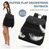 VASCHY Quilted Backpack Purse for Women, Lightweight Casual Puffer Flap Drawstring Backpack for Gym/Work/Travel/Hiking/Diaper Black