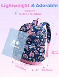 VASCHY Toddler Kids Backpack, Lightweight Water Resistant Daycare Preschool Backpack Schoolbag for Little Girls w Chest Strap Rainbows