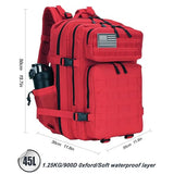 Lovelinks21 45L Tactical Assault Backpack 3 day assault pack with Molle Waterproof backpack Rucksack for Tactical Backpacks (Red)