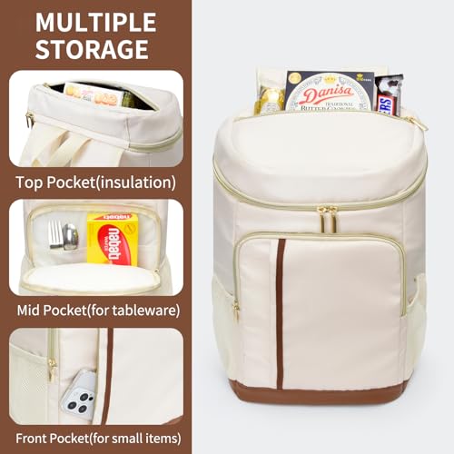 Cooler Backpack Insulated Waterproof 35 Cans, Soft Side Beach Cooler Bag with Two Compartments,Portable Lightweight Back Pack Ice Chest for Travel,Camping(White)