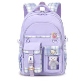PRLINJSK Girls Backpack，Cute School Backpack for Girls Kids Teens，Kawaii Bookbag for Primary Elementary，Purple