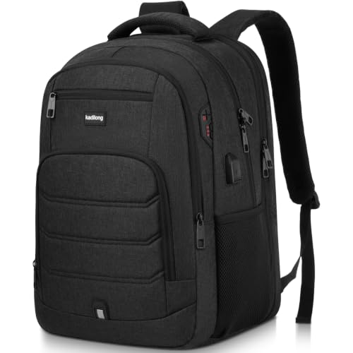 kadilong Large Laptop Backpack Men Book Bag with USB Charging Port Business Travel Anti Theft Durable,Water Resistant College Computer Bag Fits 17.3 Inch Notebook for Teenage Boys,Black