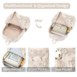Tanweibago Backpack for Girls Boy Teen Corduroy Bookbags Elementary Middle High School Women Laptop Bag with Lunch Box Pencil Bag (Smile Beige)