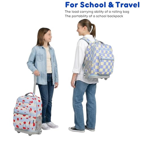 J World Sundance Laptop Rolling Backpack for Girls Boys. Roller Bookbag with Wheels, 20 Inch, Navy