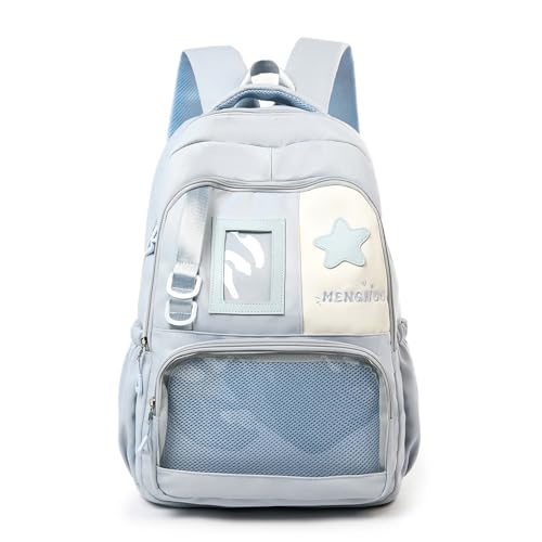 Star Accent Ita Backpack with Pin Display Mesh, Ita Bag for Women, Large Capacity Cotton-Polyester Pin Trading Backpack, Matte Texture Display Bag for Modern Hobbyists (Blue)