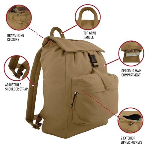 Rothco Canvas Daypack – Heavy-Duty Cotton Canvas Backpack for Hiking, Camping, Traveling, and Daily Use – 34L Capacity, Black