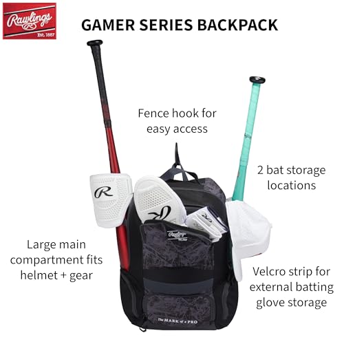 Rawlings | GAMER SERIES Backpack | Baseball/Softball | Black
