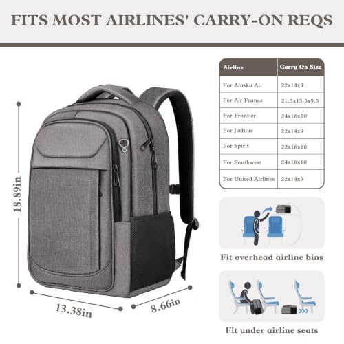 JARWAM 17" Travel Laptop Backpack, Airline Approved Computer Bag, Grey