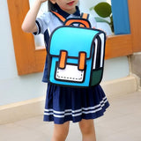 Lifelix Kids Kawaii Backpack for Boys Girls Cute Toddler 2D Cartoon Comic Paper Jump Bookbag Fun Weird School Schoolbag (Blue, Small)