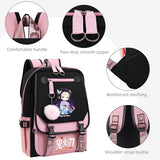 RETEN Kawaii Anime Backpack for Girls 20L - Waterproof Nylon School Bookbag with USB Charging Port, Cute Travel Laptop Daypack for Teens, Large Capacity
