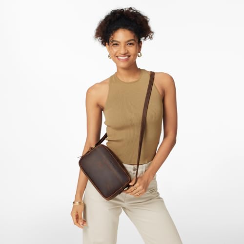 S-ZONE Crossbody Bags for Women Top Grain Leather Shoulder Handbags Camera Bag Purse Adjustable Strap Travel Daily Dark Brown