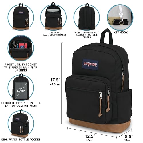 JanSport NCAA Officially Licensed Backpack, Tennessee Volunteers, Right Pack with Padded 15-Inch Laptop Sleeve, Spacious Computer Bag, Durable Daypack with Bottle Pocket & Haul Handle, Black