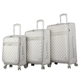Steve Madden Designer Luggage Collection - 3 Piece Softside Expandable Lightweight Spinner Suitcase Set - Travel Set includes 20 Inch Carry on, 24 Inch & 28-Inch Checked Suitcases (Chalet Light Grey)