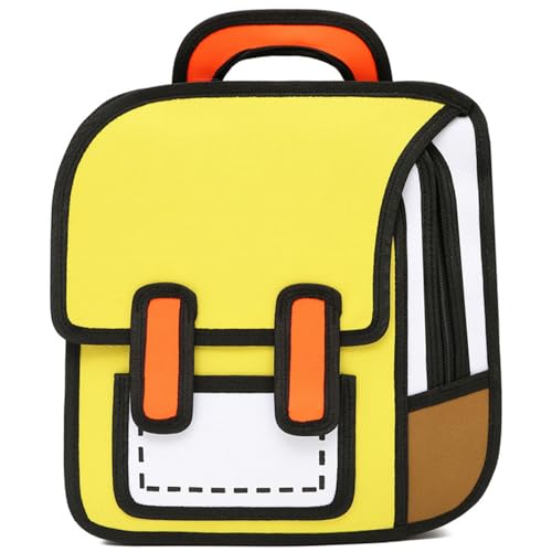 Lifelix Kids Kawaii Backpack for Boys Girls Cute Toddler 2D Cartoon Comic Paper Jump Bookbag Fun Weird School Schoolbag (Yellow, Small)