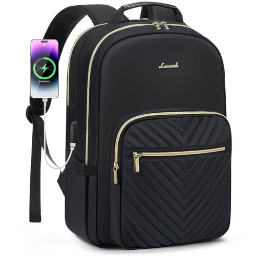 LOVEVOOK Laptop Backpack for Women 15.6 inch,Cute Womens Travel Backpack Purse,Professional Laptop Computer Bag,Waterproof Work Business College Teacher Bags Carry on Backpack with USB Port,Black