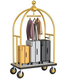 Hotel Luggage Cart, 1300LBS Load Capacity Bellman's Cart with 8" Wheels, Brushed Stainless Steel Commercial Grade Hotel Luggage Trolley with Grey Carpeted Deck for Hotels (Gold/42''L x 26''W x 74''H)