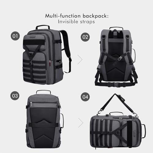 WITZMAN Carry On Travel Backpack for Men Large Convertible 45L Nylon Backpack 3 in 1 Bag and mens travel bag toiletry Large Hanging Multi-organization Bathroom Bag