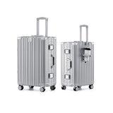 HotWay 26 Inch Aluminum Frame Luggage with Spinner Wheels, PC Hard Shell Suitcase with Cup Holder, Zipperless Luggage for Business Travel, Silver
