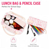 CASLOWIE Backpack for Girls 3PCS Girls Backpack with Lunch Bag Pencil Case Cute Kids Teens School Backpack Set for Elementary Preschool Middle School (Bow Pink Stripes)