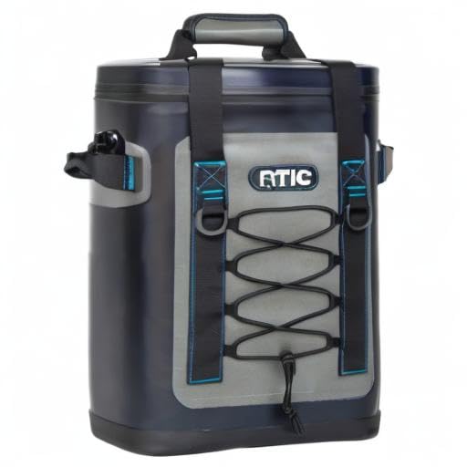 RTIC Backpack Cooler 36 Can, Insulated Portable Soft Cooler Bag Waterproof for Ice, Lunch, Beach, Drink, Beverage, Travel, Camping, Picnic, Car, Hiking, Blue/Grey