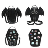 CHERRY SAUCE Gothic Coffin Shape Fashion Ita Bag Backpack Halloween Shoulder Bag, Detachable wings Purses Handbags