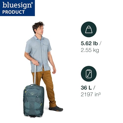 Osprey Farpoint Fairview 36L Wheeled Travel Pack - Carry On Luggage with Wheels - Rolling Backpack Travel Bag, Cascade/Torrent Blue
