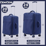 CENICENI Ultralight 20" 24" Travel Luggage Set Carry-On Airline Approved Softside Suitcase, 360° Spinner Wheels, TSA Lock, with 7-Piece Travel Accessories, Navy Blue