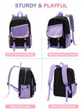 VASCHY Backpack for Girls, Cute Elementary School Bag Bookbag for Primary Schooler Kids with Sparkling Sequin Clear Pocket Black Purple