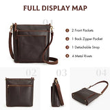 S-ZONE Leather Crossbody Bag for Women Vintage Cross Body Bags Shoulder Purse Ladies Medium Handbag with Multi Pockets