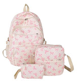 TOWGOU Coquette Bow Backpack Bow Backpack 3Pcs Set for Girls Cute Kawaii Backpack Set Aesthetic Daypack Bow Rucksack (White Pink)